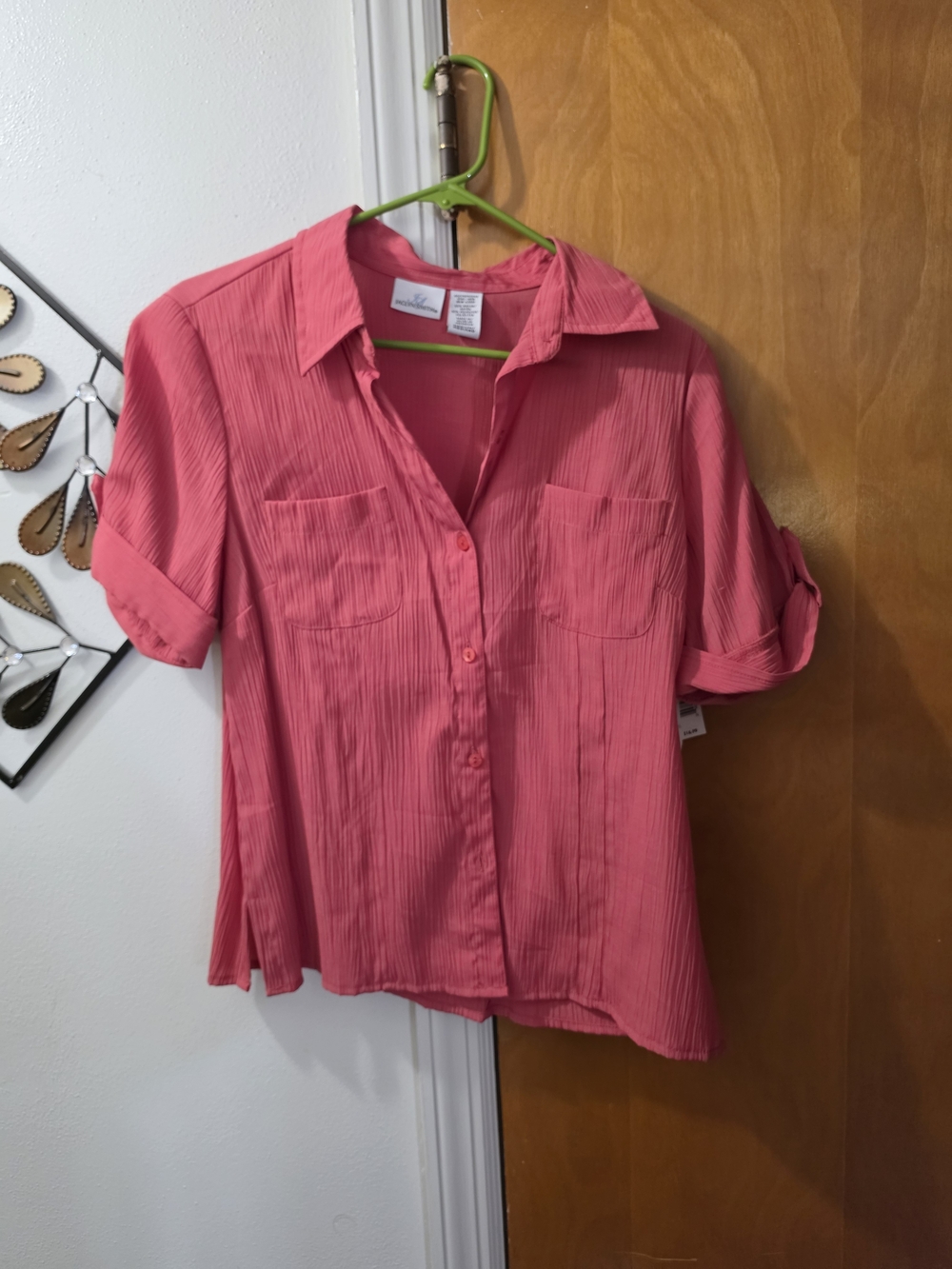 Jaclyn Smith Coral Button-Down Short Sleeve Shirt